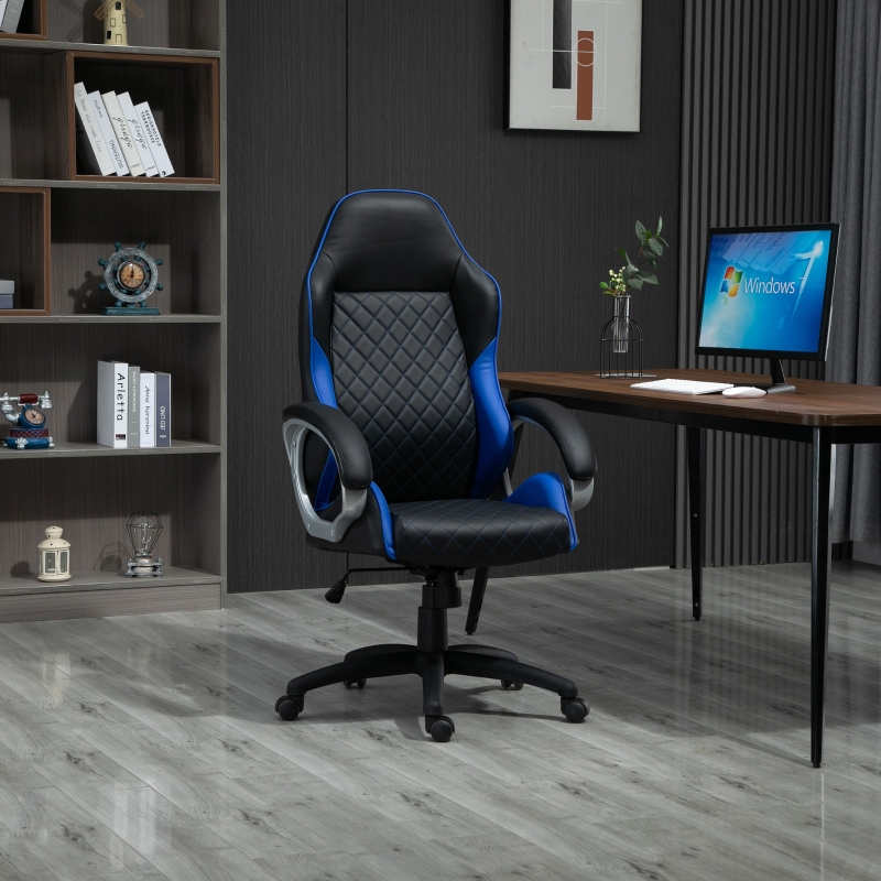 Vinsetto Office Chair Faux Leather Diamond Line High-Back Rocker Swivel Computer Desk Chair with Wheels Blue