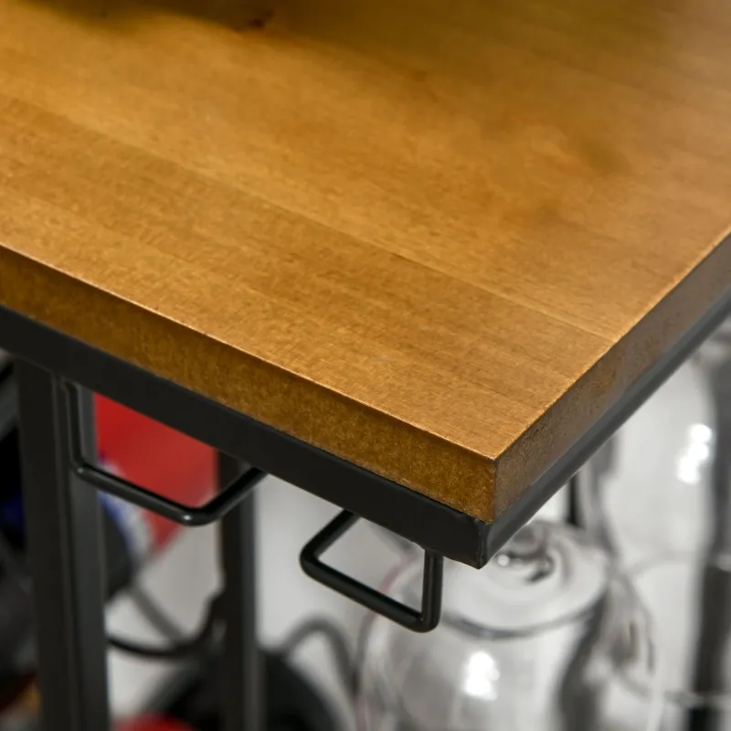 HOMCOM 24-Bottle Industrial Modern Wine Rack Table, Freestanding 6 Tier Wine Bottle Organizer with Glass Stemware Holder , Natural / Black