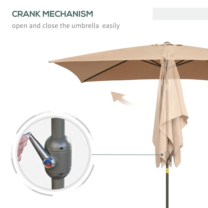 Outsunny 6.5x10ft Patio Umbrella Rectangle Aluminum Tilt Garden Market Parasol Outdoor Sunshade Canopy with Crank (Tan)