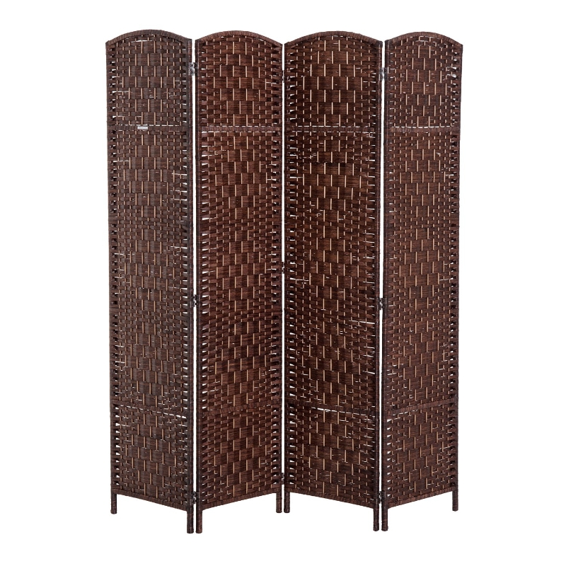 HomCom 6' Tall Wicker Weave Four Panel Room Divider Privacy Screen - Chestnut Brown