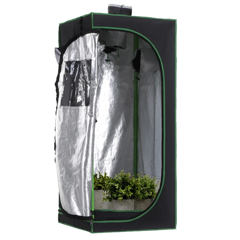 Outsunny Hydroponic Plant Grow Tent 55"*23.5" Reflective Mylar Obeservation Window Indoor Floor Tray