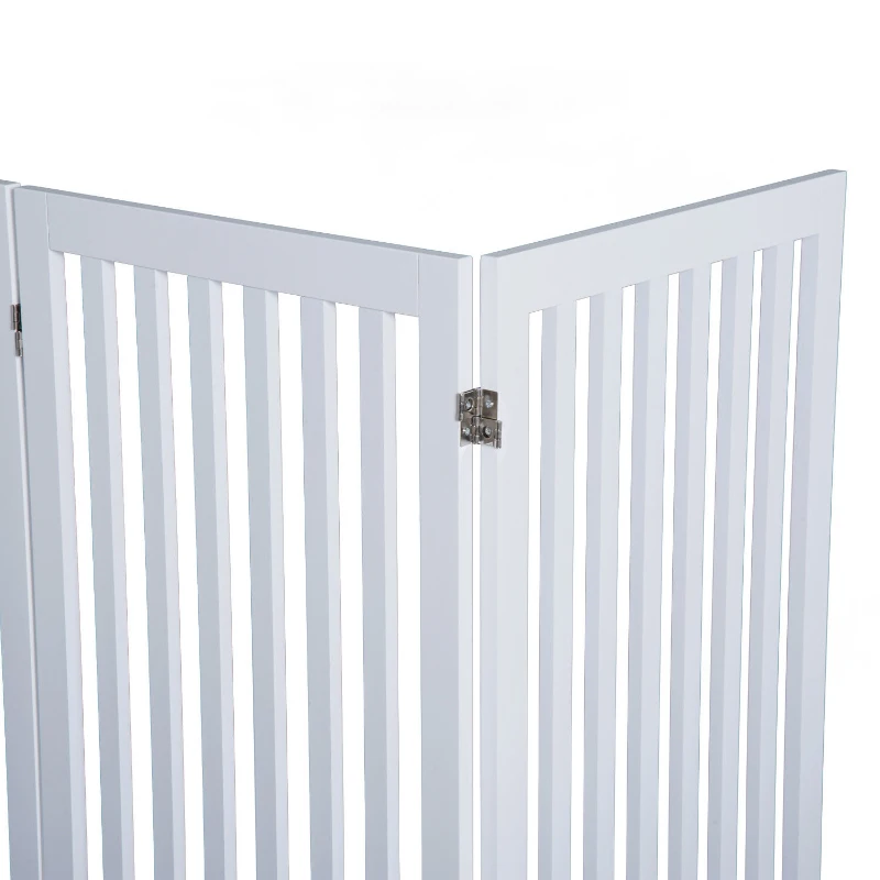 PawHut 36" 4 Panel Wooden Folding Indoor Pet Dog Gate Freestanding Safety Fence White