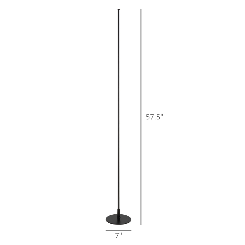 HOMCOM Modern LED Floor Lamp, Tall Corner Light with Metal Base for Office, Bedroom, Living Room, Black