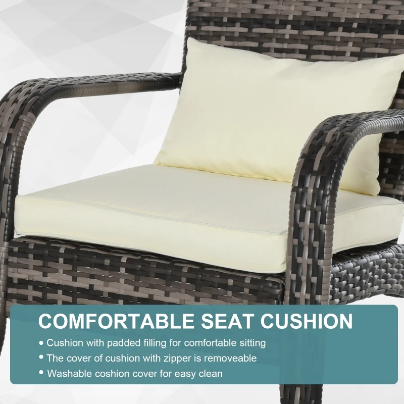 Outsunny Patio Wicker Adirondack Chair, All-Weather Rattan Fire Pit Chair with Soft Cushions, Tall Curved Backrest and Comfortable Armrests, Mixed Brown & Cream White