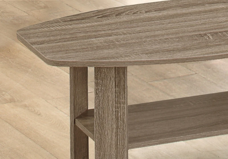 Monarch 3 Piece Contemporary Shelved Wood-Look Coffee Table / Two Matching End Tables Set - Dark Taupe