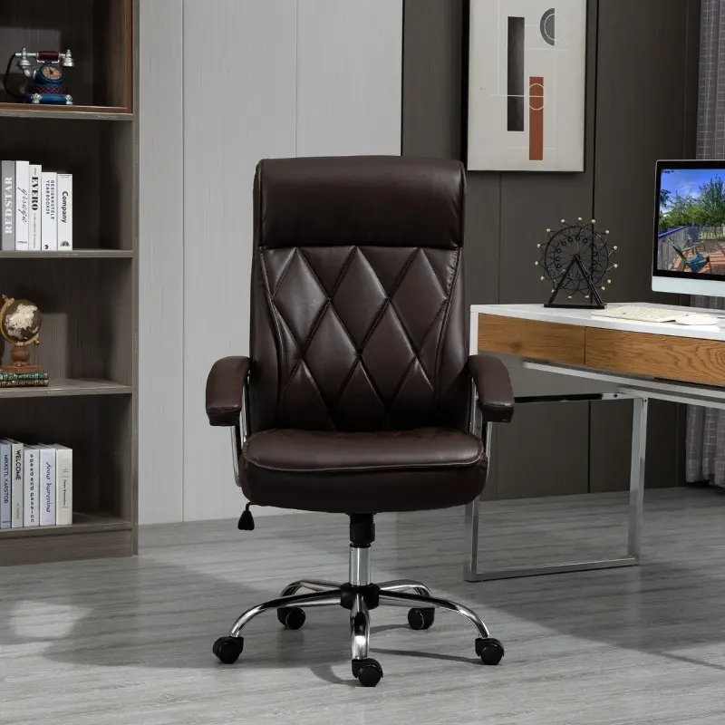 Vinsetto High Back Executive Office Chair Computer Desk Chair Adjustable Ergonomic Home Office Chair Diamond-Stitched PU Leather Swivel with Padded Armrests, Brown