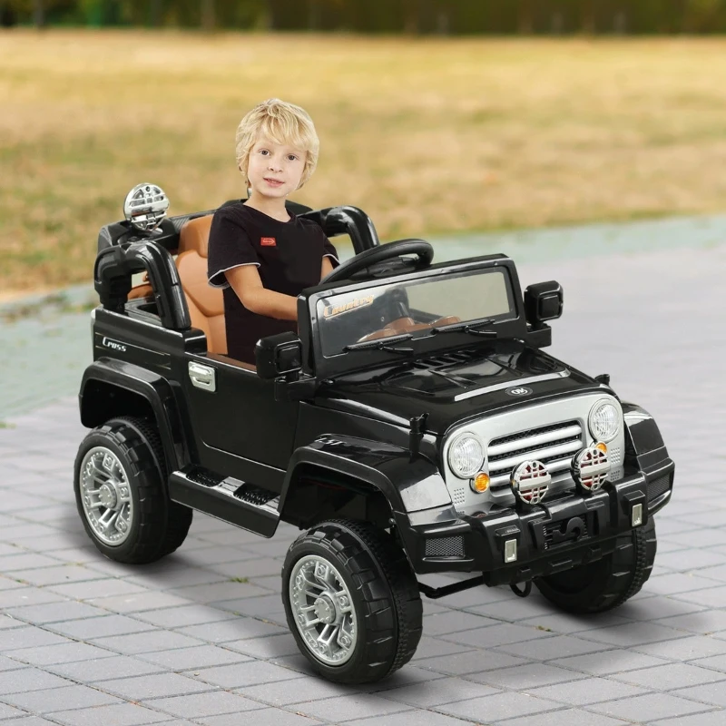 Open Box Aosom Ride On Car Off Road Truck, Dual 6 Volt Electric Battery Powered with Remote Control and MP3, Black