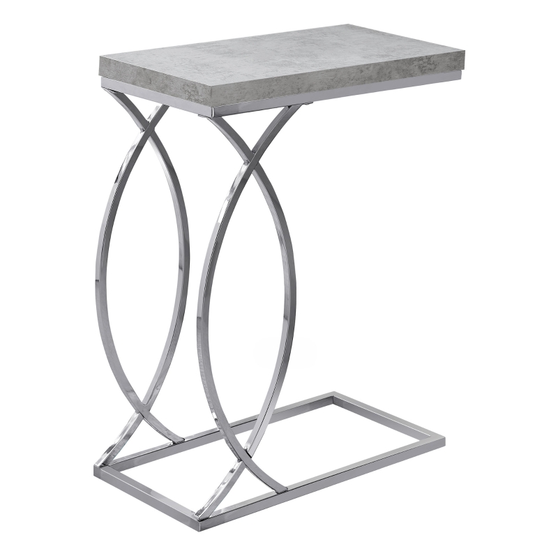 Monarch 25" Contemporary Curvy Chrome Metal Base C-Shaped Side Accent Table - Grey Cement-Look Finish