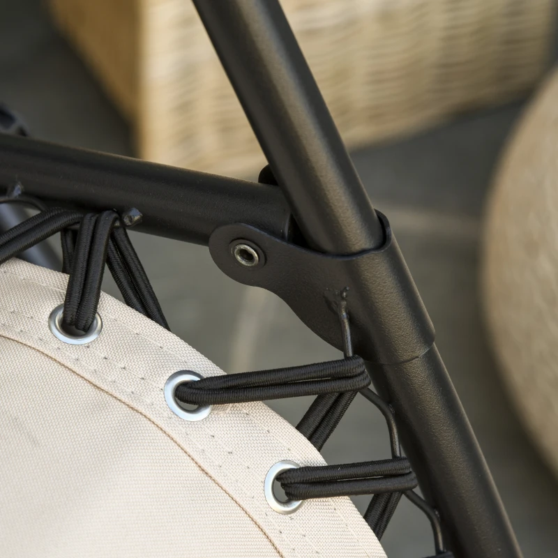 Outsunny Foldable Outdoor Lounge Chair with Footrest, Oversized Padded Zero Gravity Lounge Chair with Headrest, Cup Holders, Armrests for Camping, Lawn, Garden, Pool, Beige