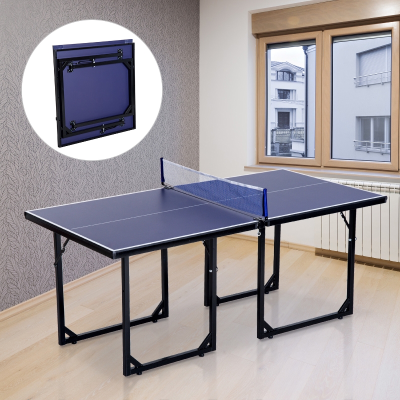 Soozier 6x3ft Compact Midsize Ping Pong Table Table Tennis Table Free Standing Folding Blue
