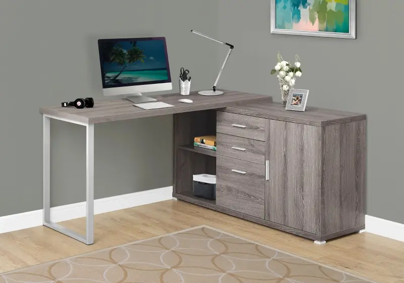 Monarch 60" L-Shaped Contemporary Wood-look Laminate Computer Desk - Dark Taupe
