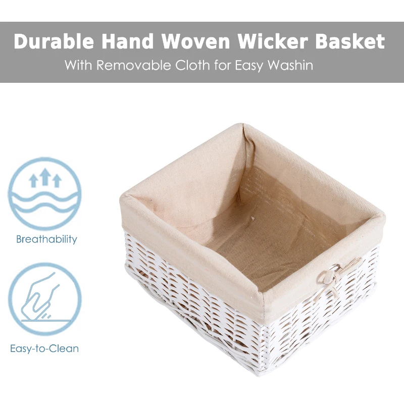 HOMCOM 3-Cube Wood Storage Bench w/ Cushion Entryway Organizer Seat with Wicker Basket and Drawer White