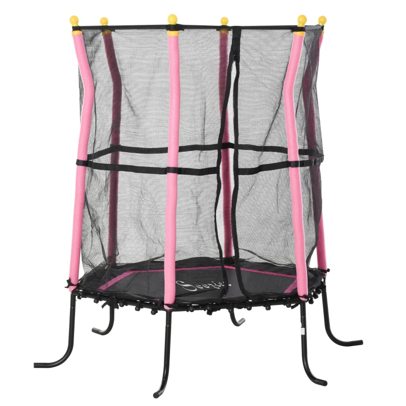 Soozier 61” Kids Trampoline Mini Indoor/Outdoor Bouncer Jumper with Enclosure Net Elastic Thick Padded Pole Gift for Child Toddler Age 3-6 Years Old Pink