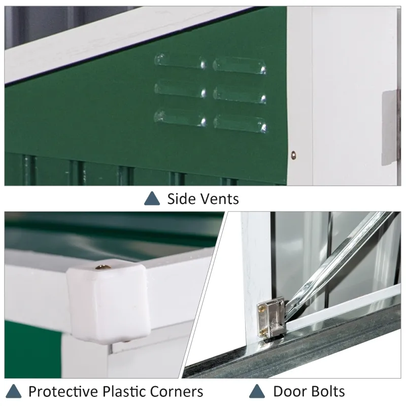 Outsunny Outdoor Steel Wheelie Trash Can Storage Shed Garbage Can Organizer With Double Door & Lid Rubbish Cover for 2 Trash Cans