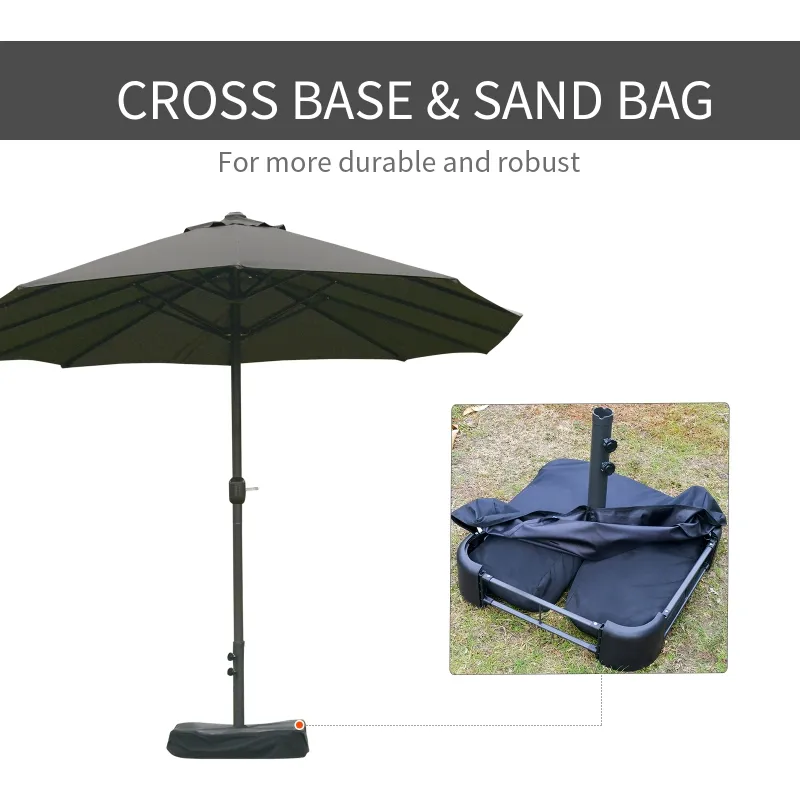 Outsunny Patio Umbrella 15' Steel Rectangular Outdoor Double Sided Market with base, UV Sun Protection & Easy Crank for Deck Pool Patio Dark Gray