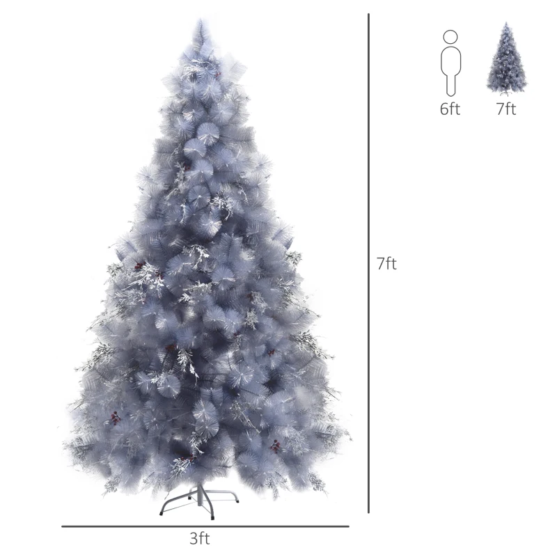 HOMCOM 7FT Christmas Tree Artificial Classic Tree Holiday Indoor Decoration, with metal Support 499 Tips, Grey