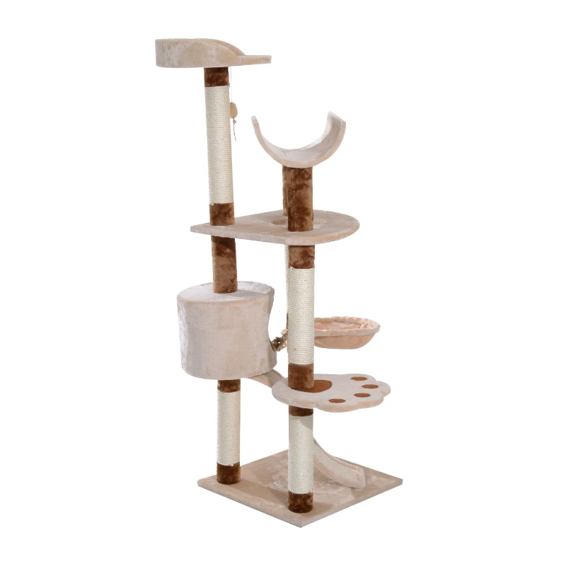 PawHut 57" Cat Tree Tower Furniture Kitty Pet Play Scratching Post W/ Condo, Beige