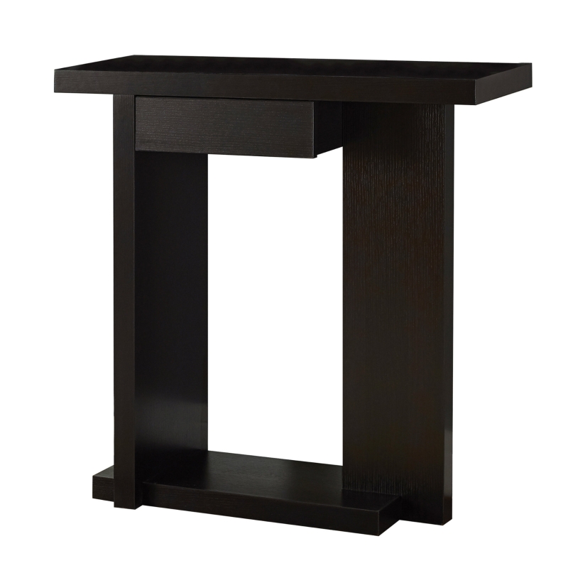 Monarch 32" Modern Straight Line Design Wood Grain-Look Storage Drawer Accent Console Table - Cappuccino Brown Finish