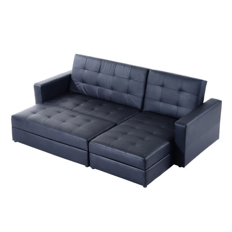 HomCom Button Tufted Sofa Bed Set Sectional Daybed Storage Box Design (Black)
