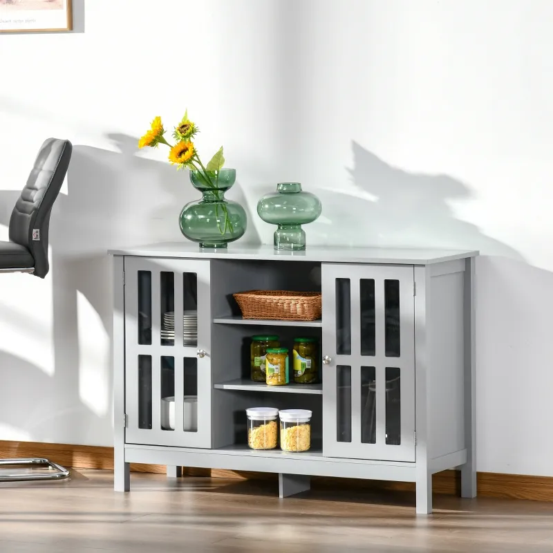 HOMCOM Sideboard, Buffet Cabinet, Coffee Bar Cabinet, Kitchen Cabinet with Storage Shelves, Slatted Framed Doors and Cable Management for Living Room, Gray