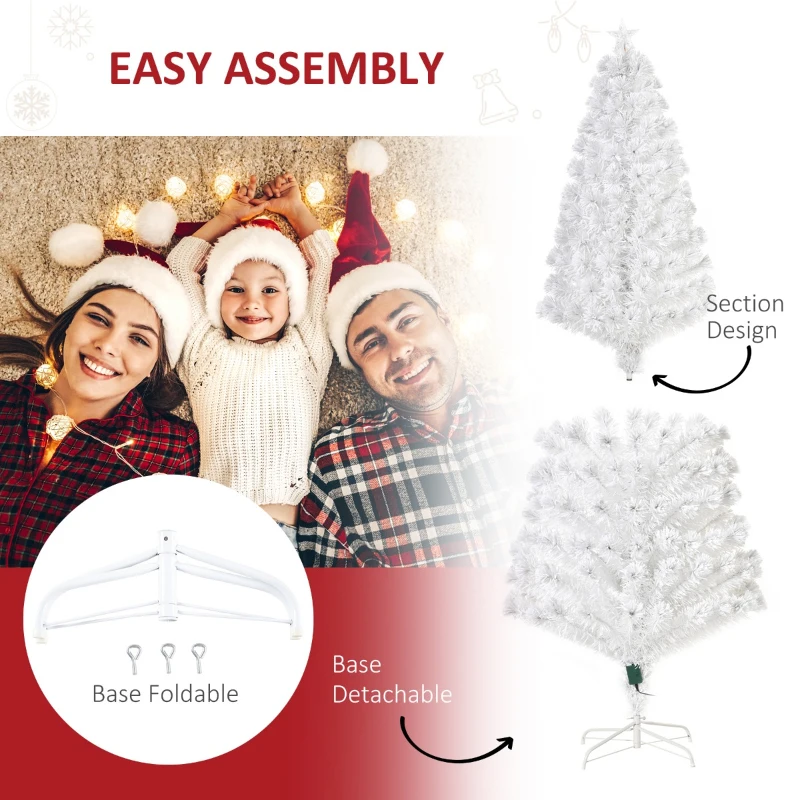 HOMCOM 7ft Tall Fir Artificial Christmas Tree with Realistic Branches, 280 Multi-Color Fiber Optic LED Lights and 280 Tips, White