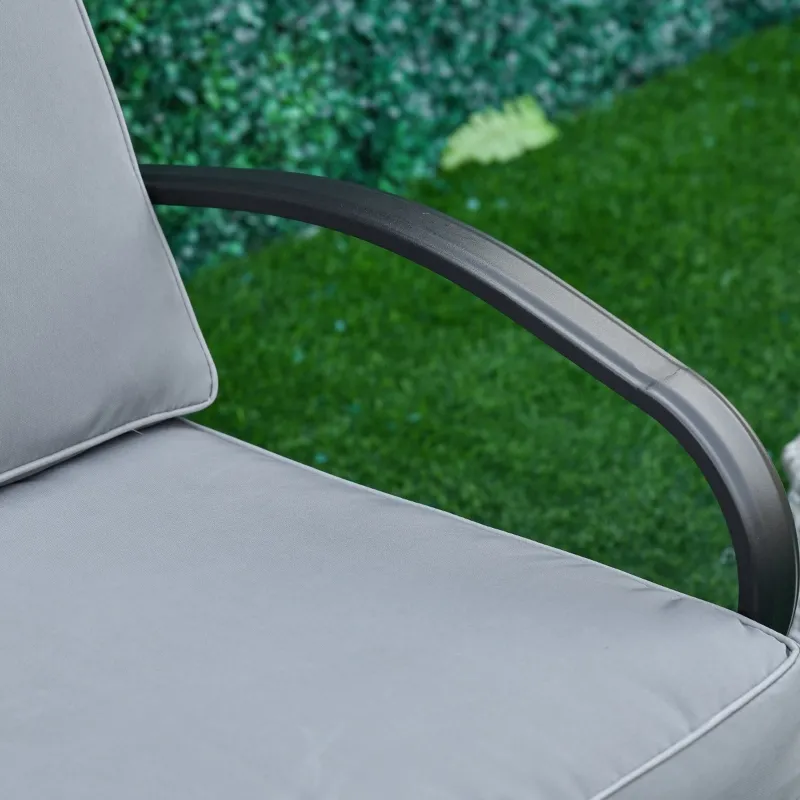 Outsunny Patio Glider Bench with Padded Cushions and Armrests, Outdoor 2-Person Swing Rocking Chair Loveseat with Sturdy Frame, Grey