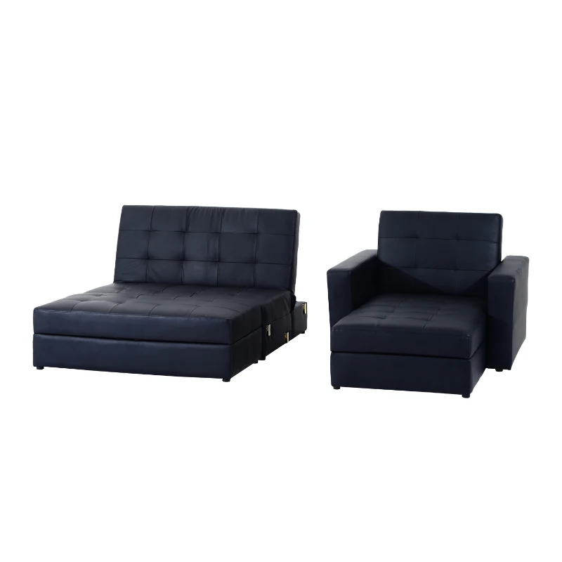 HomCom Button Tufted Sofa Bed Set Sectional Daybed Storage Box Design (Black)