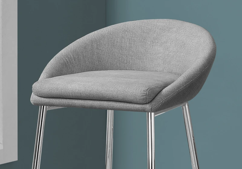 Monarch 2 Piece Modern Linen Padded Seat Chrome Legged Bar Height Barstool Chair Set - Grey