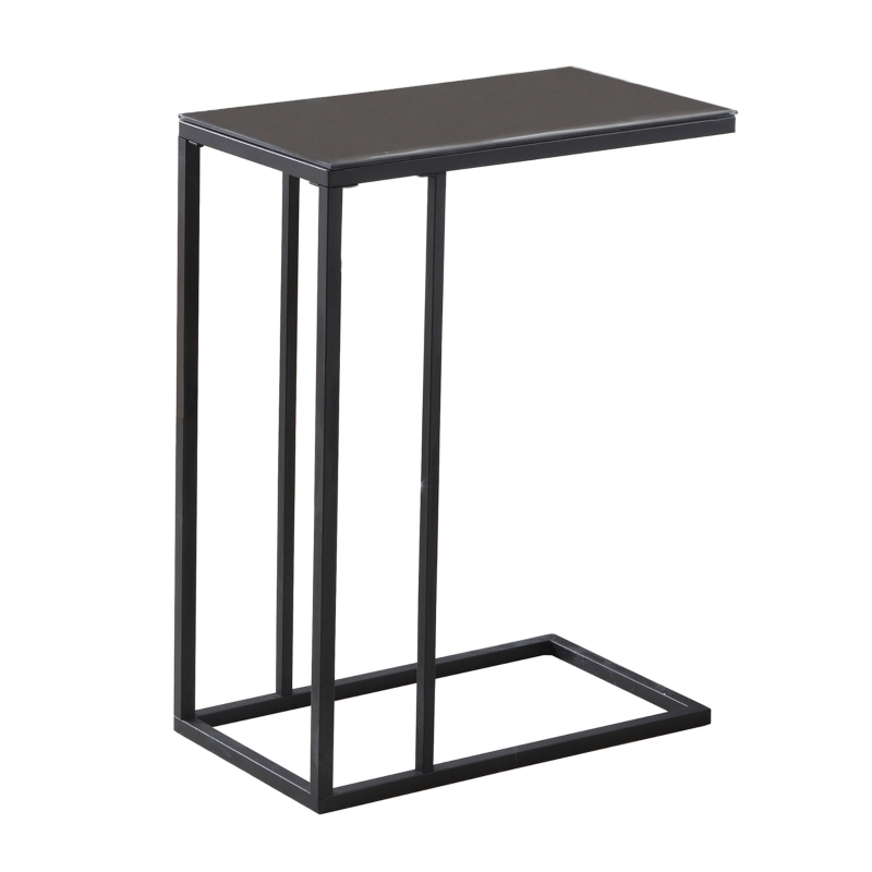 Monarch 24" Contemporary Black Tempered Glass Top Metal Frame C-Shaped Side Accent Table - Black Finish