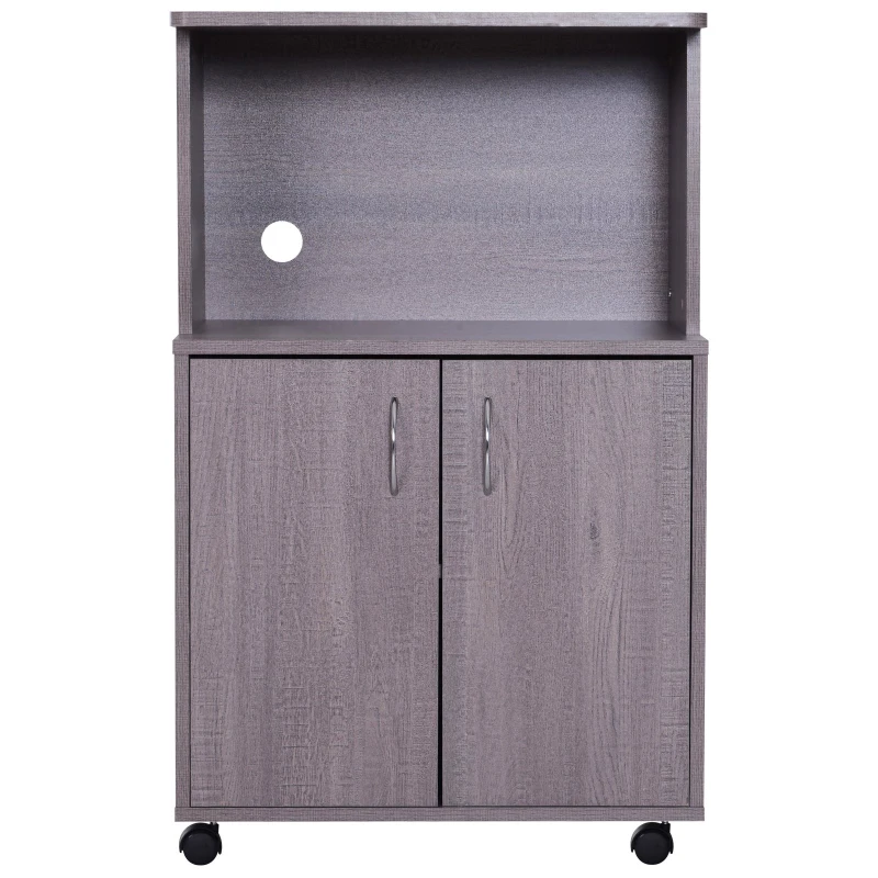 HOMCOM Microwaves Cart on Wheels with Storage Shelf and Cabinet Grey Wood Grain