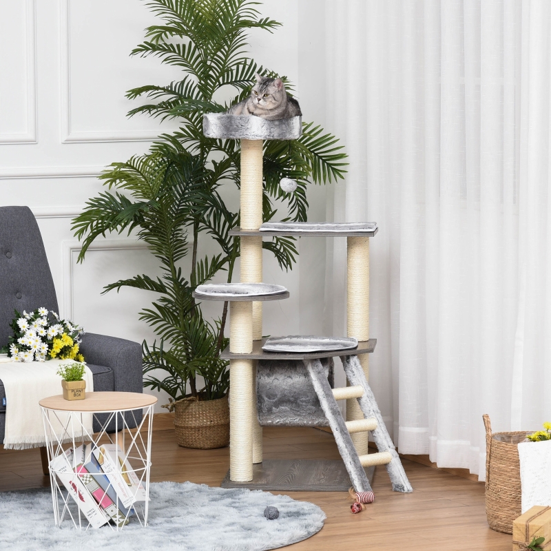 PawHut Cat tree Tower Climbing Kitten Activity Center Furniture with Sisal Scratching Post Tunnel Ladder Perch Hanging Balls 21.25" x 21.25" x 52.25"