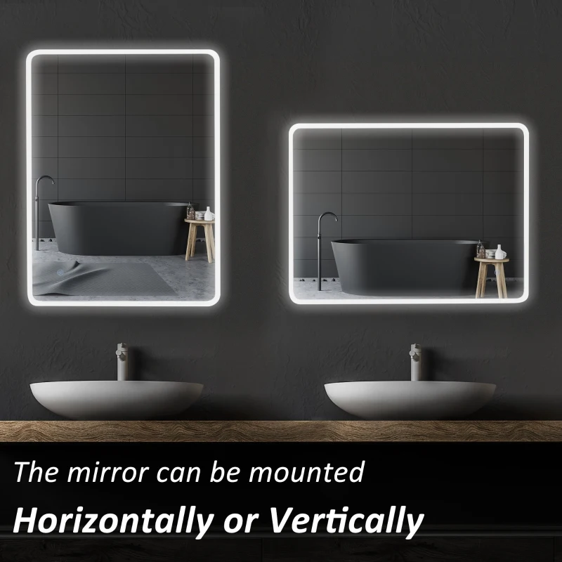 kleankin 24"x32" LED Bathroom Vanity Mirror, Mountable Horizontally/Vertically with Touch Switch and Warm White Lights