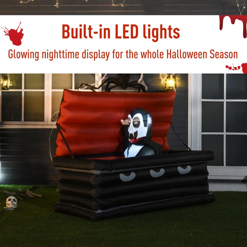 HOMCOM 6'  Halloween Inflatable Vampire Emerging Coffin LED Lights Indoor Outdoor Decoration