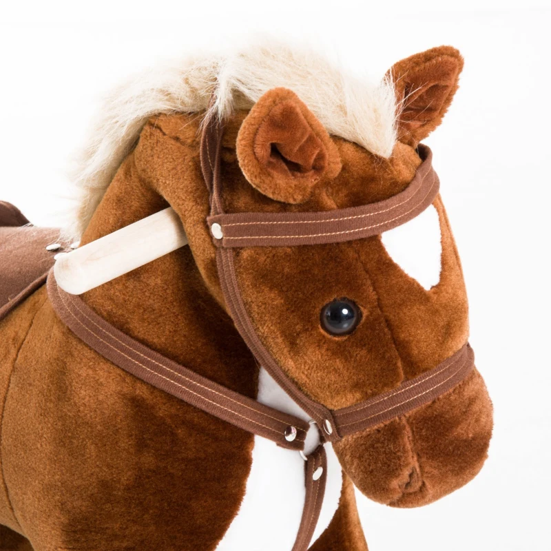 Qaba Kids Interactive Plush Mechanical Walking Ride On Horse Toy with Wheels, Brown