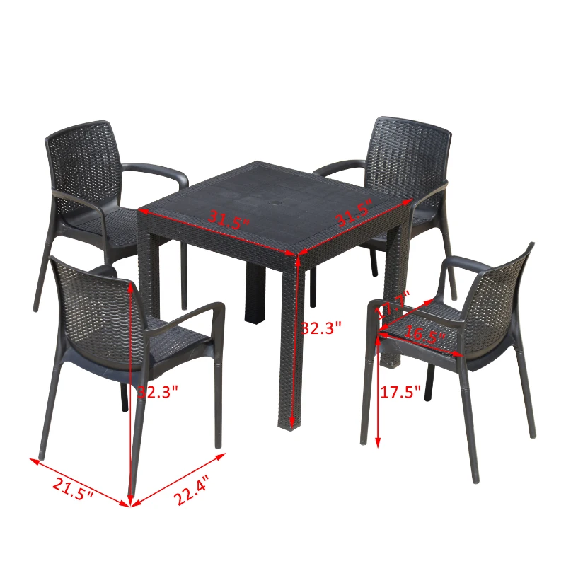 Outsunny 5pc All Weather Resin Patio Dining Set Garden Outdoor Chair Table Furniture, Black