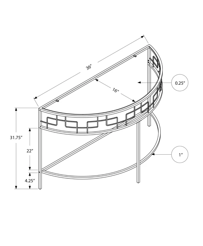 Monarch 36" Contemporary Tempered Glass Top Half-Round Metal Framed Accent Console Table - White Finish