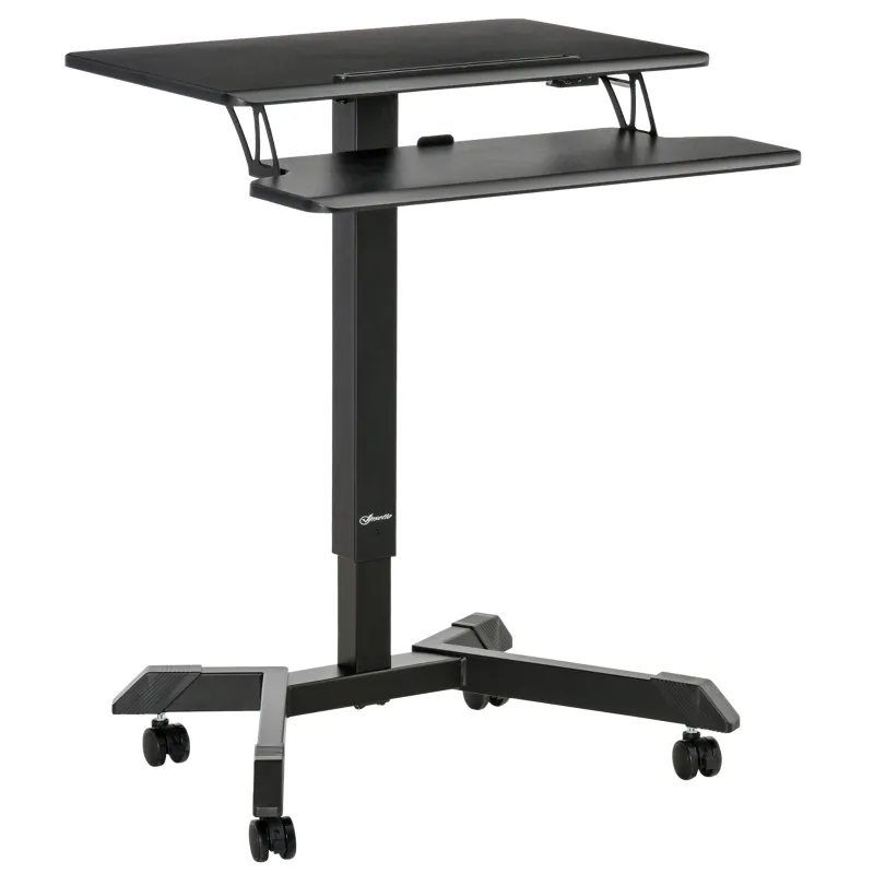 Vinsetto Height Adjustable Standing Desk Sit Stand Desk 2 Tier  Rolling Table Home Office Workstation with Keyboard Tray Lockable Casters iPad Groove  Black