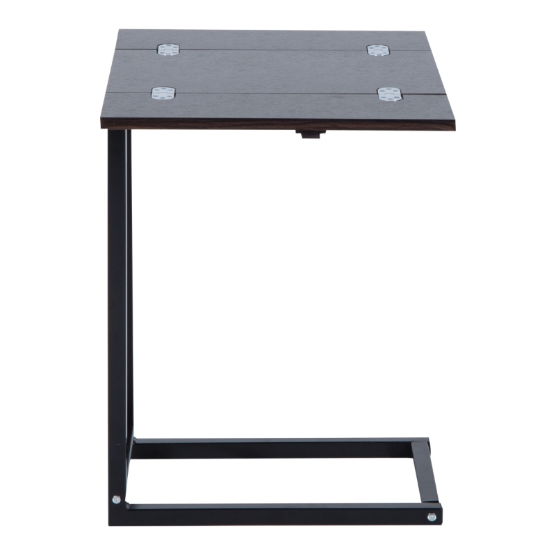 HOMCOM 24" Sofa Side End Table, C Shaped Coffee Tray Couch Table with Steel Frame, Portable Laptop Snack Table for Living Room, Dark Walnut