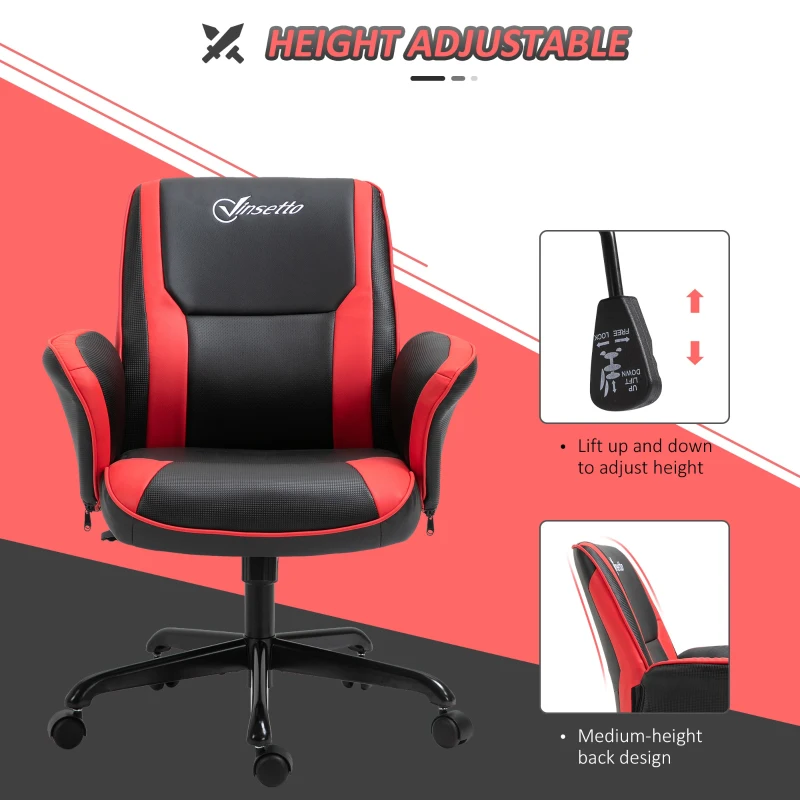 Vinsetto Ergonomic Racing Gaming Chair Faux Leather Office Computer Desk Chair with Mid Back, Armrest, and Adjustable Height, Red