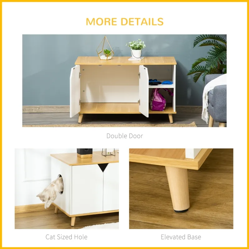 PawHut Cat Washroom with Damping Hinge, Multiple Storage Places, Adjustable Partition