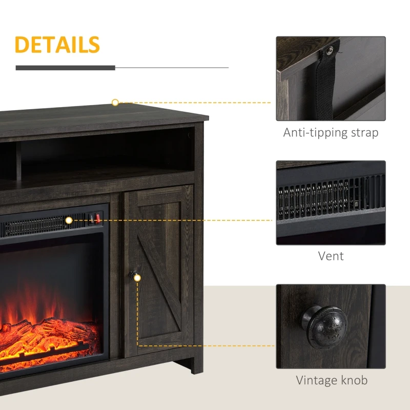 HOMCOM Electric Fireplace TV Stand for TV's up to 50" Flat Screen, Living Room Media Entertainment Console with Doors, Shelves, Cable Hole, Espresso