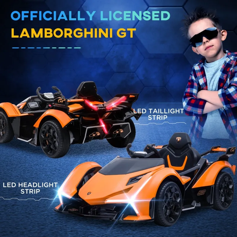 Aosom 12V Electric Ride-on Car, Licensed Lamborghini V12 Vision Gran Turismo Battery-Powered Ride-on Toy with Remote Control, Bluetooth, Music, LED Lights, for 3-6 Year Old Boys and Girls, Orange
