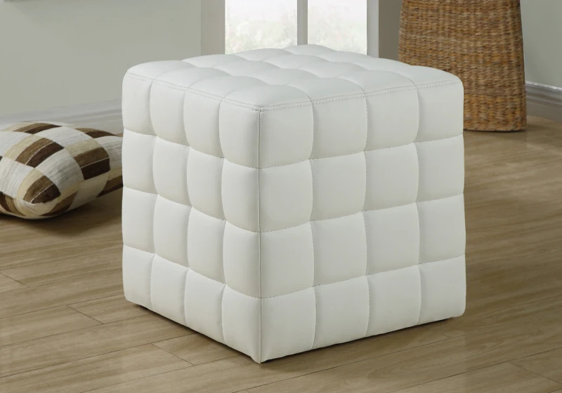 Monarch Leather-Look Cube Ottoman - White