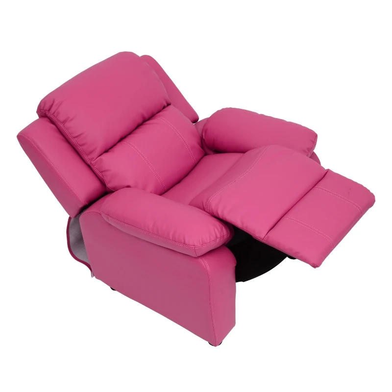 HOMCOM Deluxe Padded Children’s Recliner Sofa Kids Chair with Storage Arms (Pink)