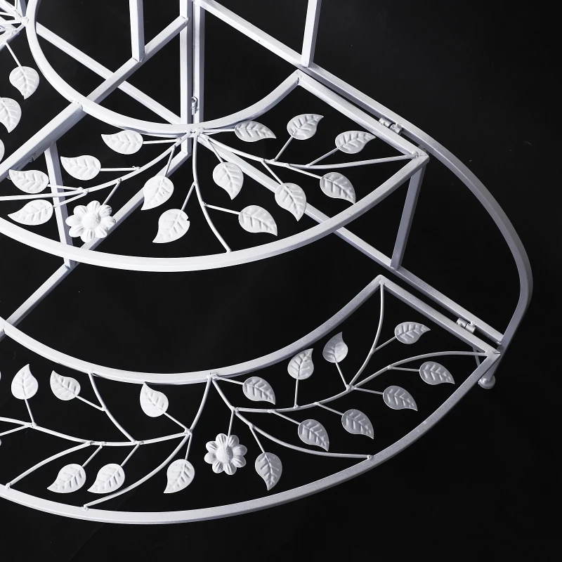 Outsunny 3 Tier Plant Stand Metal Butterfly Leaf Outdoor Potted - White