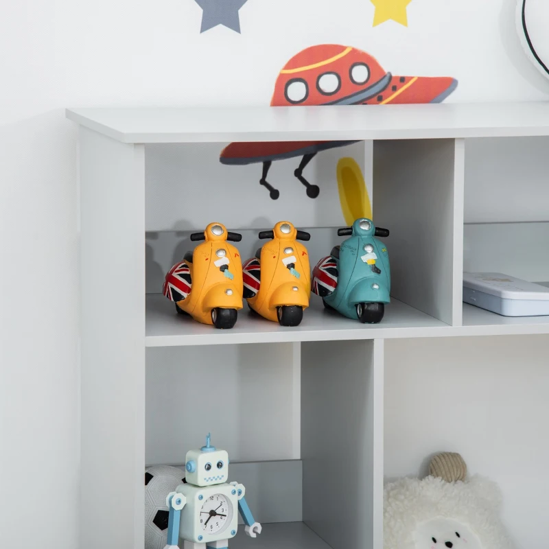 HOMCOM Kids Cube Storage Shelves with Bins and Large Storage for Kids Bedroom, Multiple Storage Units for Big Capacity Kids Shelf with Seat Featuring Thick Cushioning, Grey