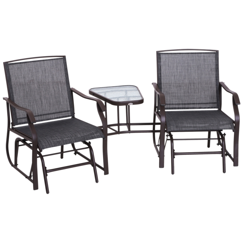 Outsunny Two Person Backyard Patio Deck Steel Metal Sling Double Glider Chairs With Table Aosom Sling Double Glider Chairs With Table, Two Person Patio Set