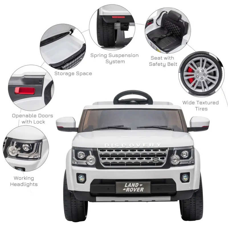 Aosom Compatible 12V Battery-powered Kids Electric Ride On Car Landrover Discovery 4 Toy with Parental Remote Control Music Lights MP3 Suspension Wheels for 3-6 Years Old White