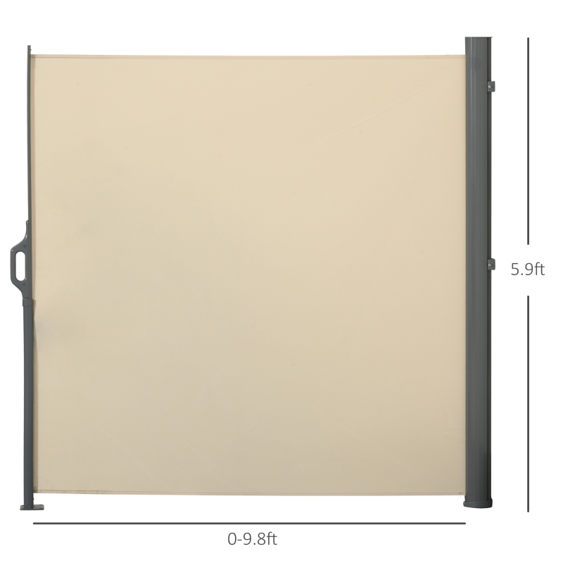 Outsunny 10' Retractable Folding Patio Privacy Side Awning with 50+ UV Protection, 2 Wall Brackets, & Polyester, White