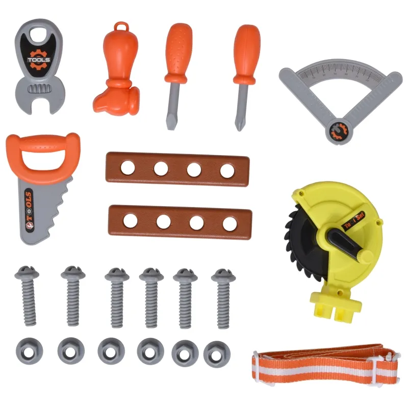 Qaba 34-Pieces Kids Tools Play Set Backpack Realistic Workbench Construction Toy for Boys Workshop Children Storage Carry Case Pretend Worker Costume Orange